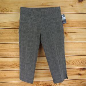 Ashley Blue Capri Pants Womens Size XL Black Floral‎ Rayon Blend Stretch NWT